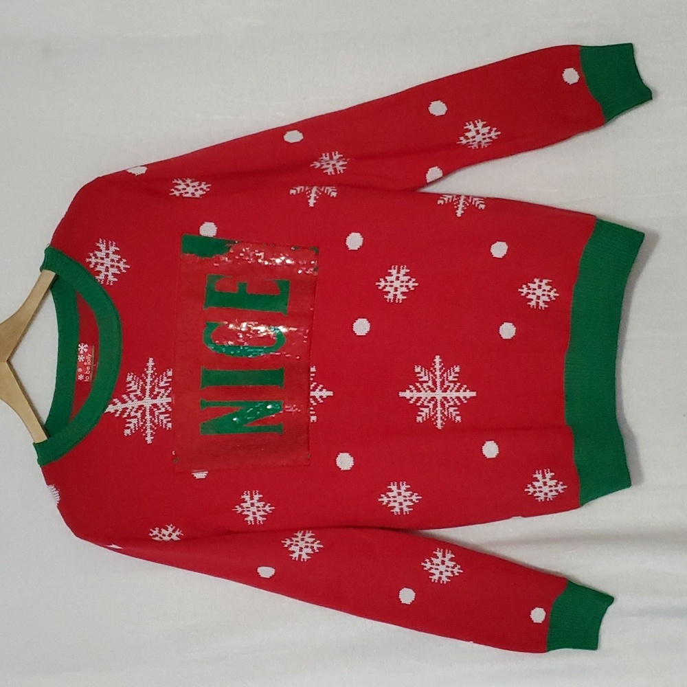 To Be Jolly Christmas Sequin Naughty Nice Novelty Sweater Size L